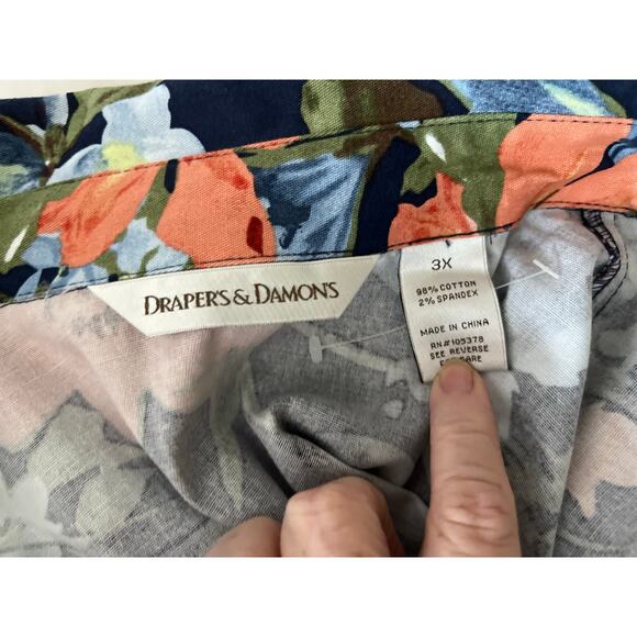 Drapers & Damons Jacket 3X Plus Navy Floral Denim Long Sleeve Button Up Preppy - Picture 11 of 12